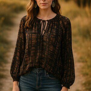 Philosophy Abstract Print Sheer Blouse – Flowy Boho Top Size Large